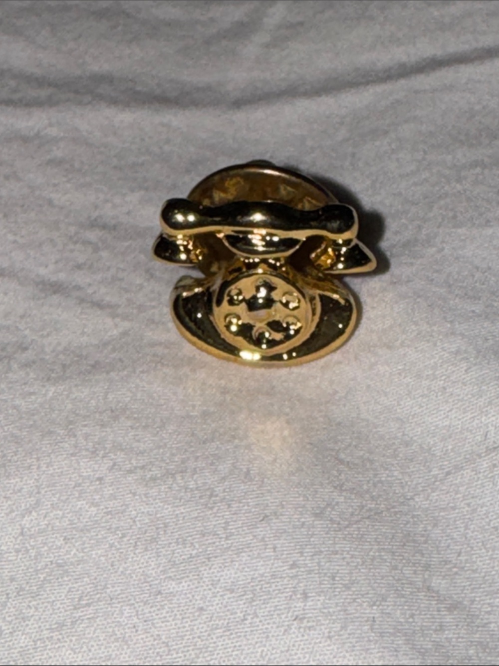 Gold tone Telephone Tie Tack/ Lapel Pin  - Shiny Gold Accent